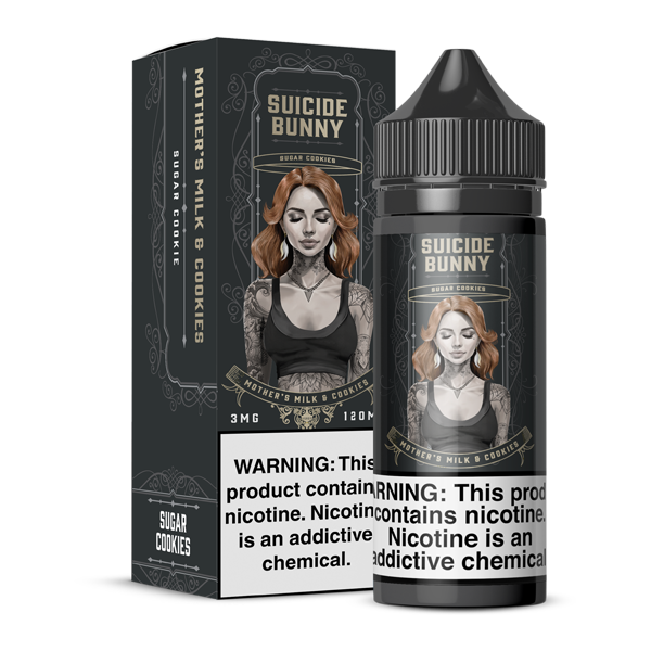 Mother's Milk & Cookies Suicide Bunny Free Base E-Juice Bottle & Box