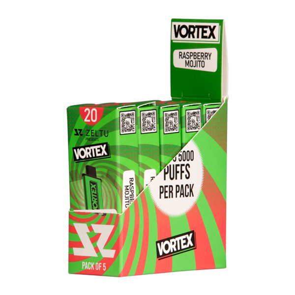 5 pack of Raspberry Mojito Vortex Zeltu X3 Pod 20