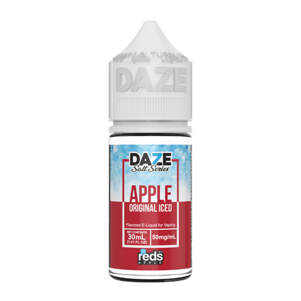 Original tasting Reds apple vape juice, nicotine salts available in 50mg by 7 daze
