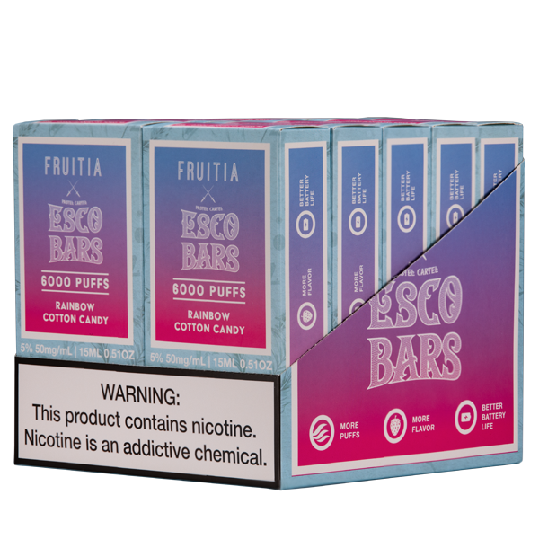 Rainbow Cotton Candy Fruitia X Esco Bar 6000 Puff Vape 10pk