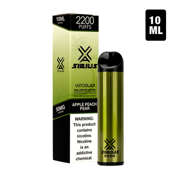 An Apple Peach Pear flavor of disposable vape pens, Sirius 2200 made by VaporLax