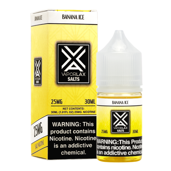 A best-selling creamy yet mentholated pod juice, Banana Ice by VaporLax Salts is available in 25mg & 50mg