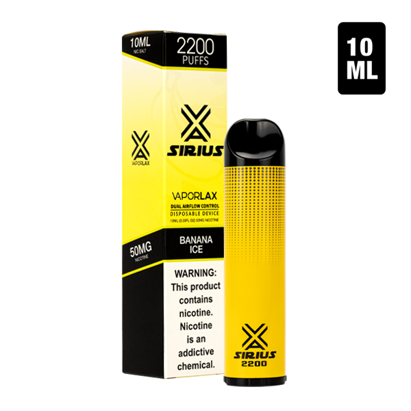 A Banana Ice of disposable vape pens, Sirius 2200 made by VaporLax