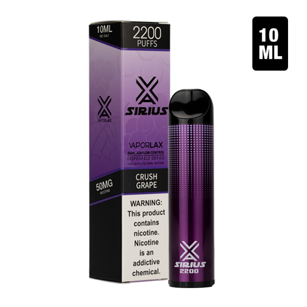 An Crush Grape flavor of disposable vape pens, Sirius 2200 made by VaporLax