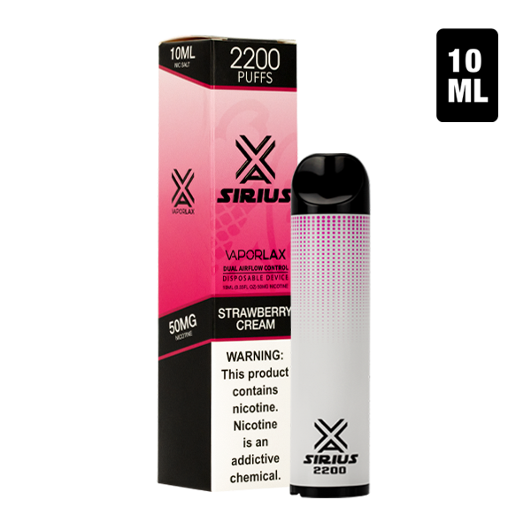 An Strawberry Cream flavor of disposable vape pens, Sirius 2200 made by VaporLax