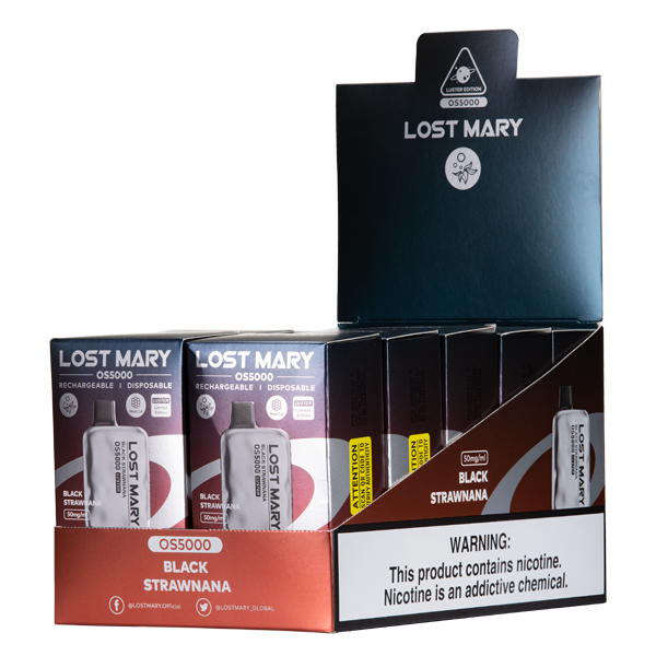 Black Strawnana Lost Mary OS5000 Luster Vape 10-Pack