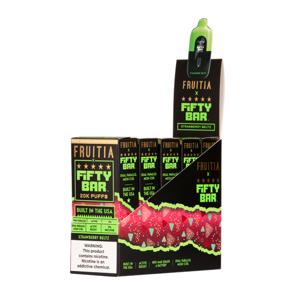 5 Pack of Strawberry Beltz FRUITIA X Fifty Bar 20K Vape