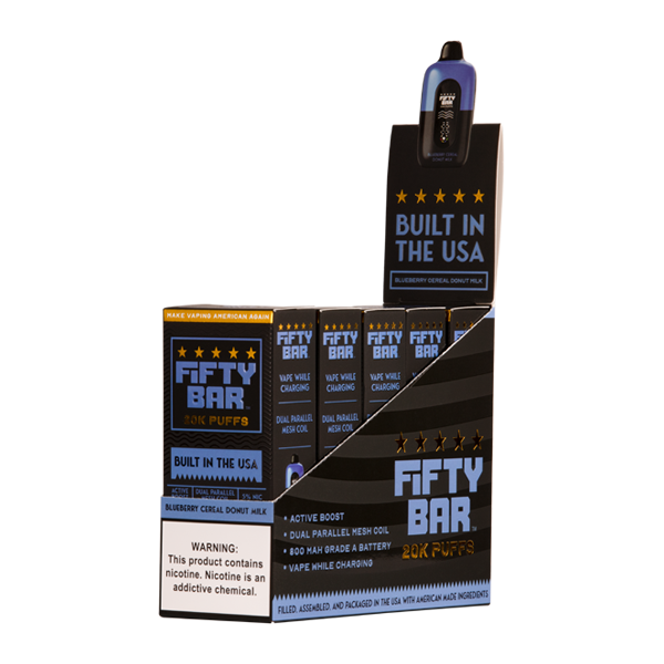 5 Pack of Blueberry Cereal Donut Milk Fifty Bar 20K Puff Vape