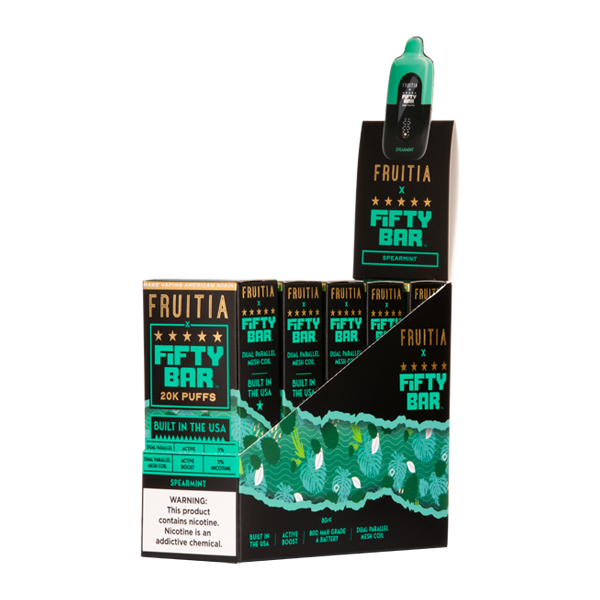 5 Pack of Spearmint FRUITIA X Fifty Bar 20K Vape