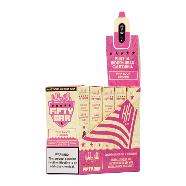Pink Sour Straws 5 Pack Hidden Hills X Fifty Bar Vape