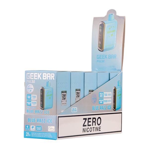 5 Pack of Blue Razz Ice Geek Bar Pulse Zero Nicotine