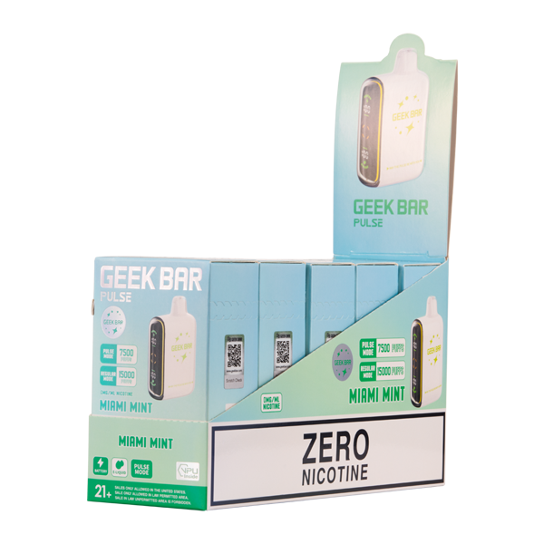 5 Pack of Miami Mint Geek Bar Pulse ZERO Nicotine