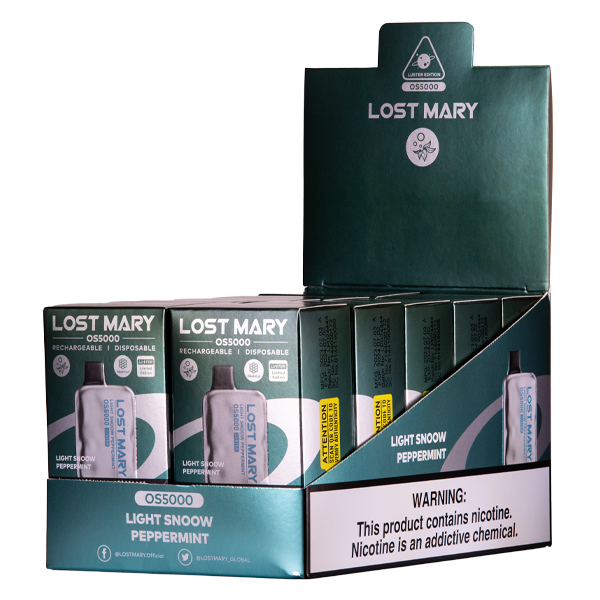Light Snow Peppermint Lost Mary OS5000 Luster Vape 10-Pack