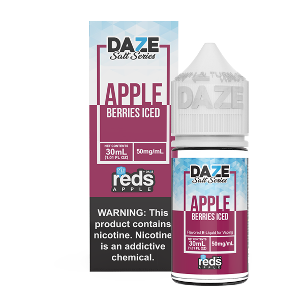 Apple and berry flavored vape juice in 50mg for pod systems, made by 7 daze