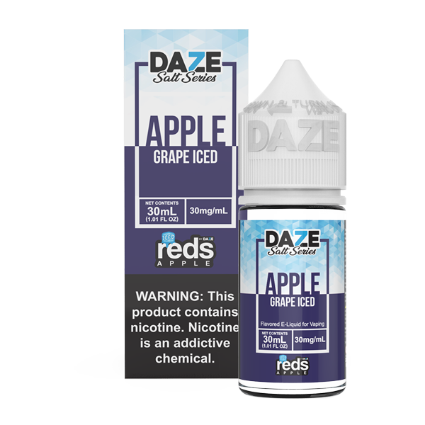 Apple and grape flavored vape juice in 30mg for pod systems, made by 7 daze