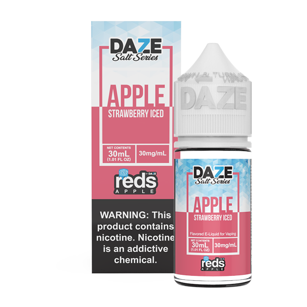 Apple and strawberry flavored vape juice in 30mg for pod systems, made by 7 daze