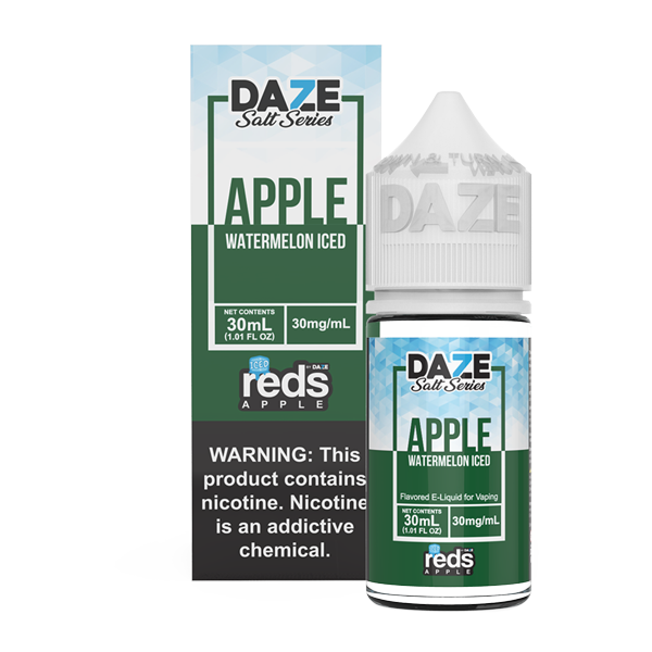 Apple and watermelon flavored vape juice in 30mg for pod systems, made by 7 daze