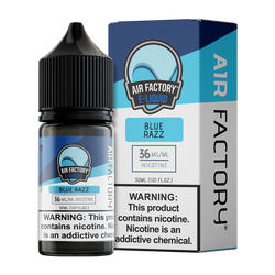 A 30ml vape juice with nicotine salts in 20mg & 40mg, Blue Razz by Air Factory