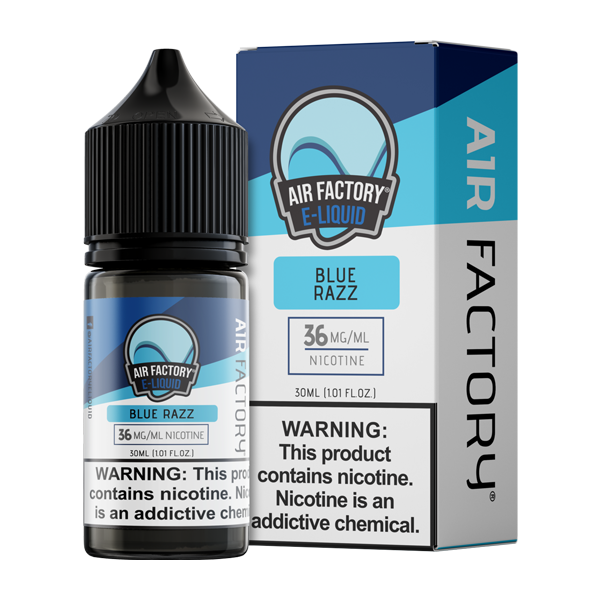 A 30ml vape juice with nicotine salts in 20mg & 40mg, Blue Razz by Air Factory