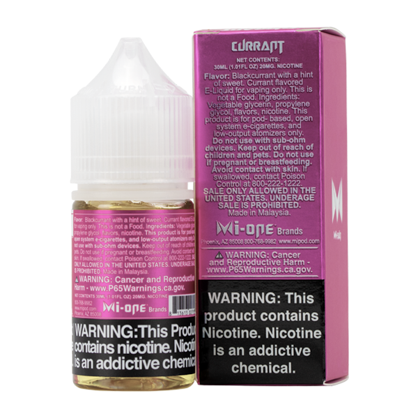 A best-selling fruity pod juice, Currant Mi-Salts is available in 20mg & 40mg