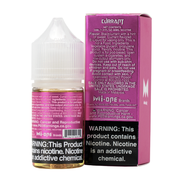 A best selling fruity flavored vape juice, Currant Mi-Salts made with nicotine salts