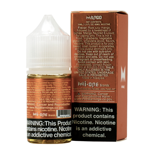 A best selling fruity flavored vape juice, Mango Mi-Salts made with nicotine salts