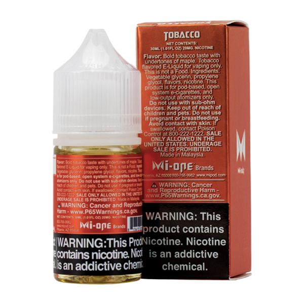 A best-selling classic tobacco pod juice, Tobacco Mi-Salts is available in 20mg & 40mg