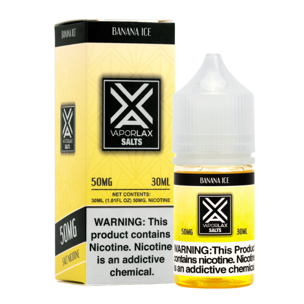 Banana Ice by VaporLax Salts is a creamy yet mentholated flavored vape juice, blended with nicotine salts