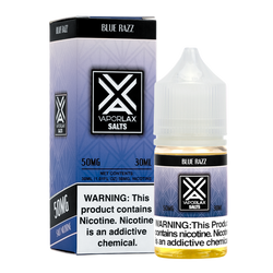 A 30ml vape juice with nicotine in 25mg & 50mg, experience Blue Razz by VaporLax Salts