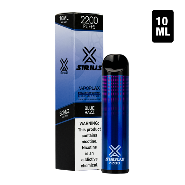 A Blue Razz of disposable vape pens, Sirius 2200 made by VaporLax