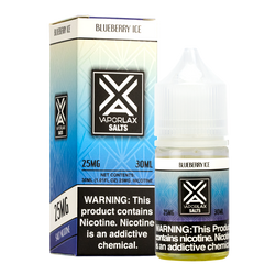 A best-selling sweet yet mentholated pod juice, Blueberry Ice by VaporLax Salts is available in 25mg & 50mg