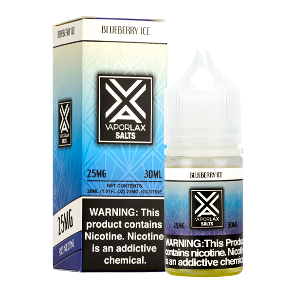 A best-selling sweet yet mentholated pod juice, Blueberry Ice by VaporLax Salts is available in 25mg & 50mg