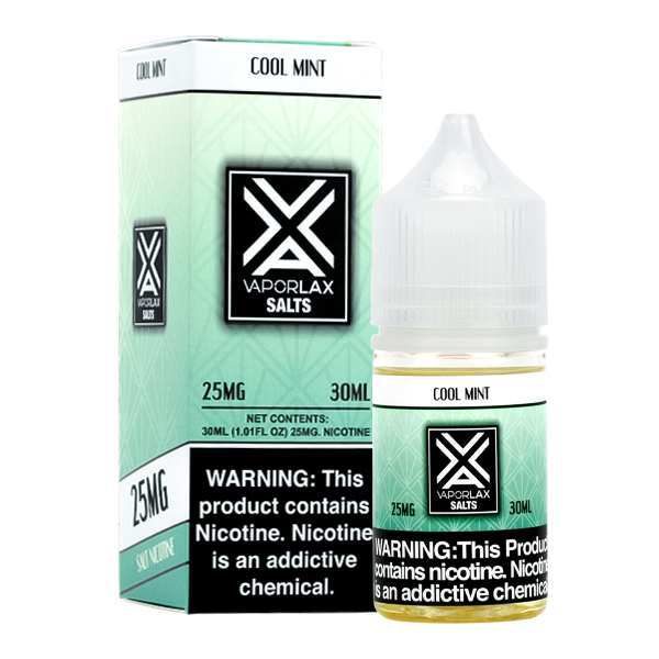 A 30ml vape juice with nicotine in 25mg & 50mg, experience Cool Mint by VaporLax Salts