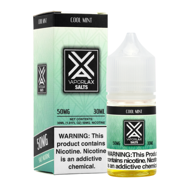 A best-selling minty pod juice, Cool Mint by VaporLax Salts is available in 25mg & 50mg