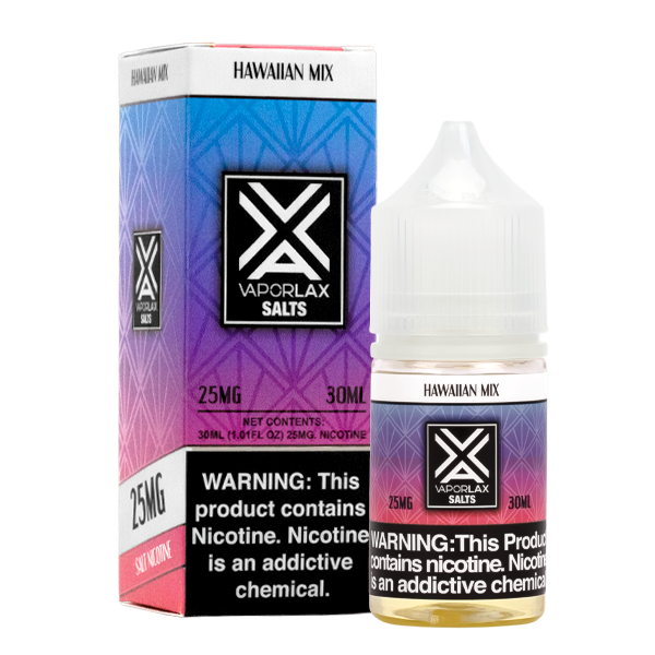 A best selling fruity flavored vape juice, Hawaiian Mix by VaporLax Salts made in 25mg & 50mg