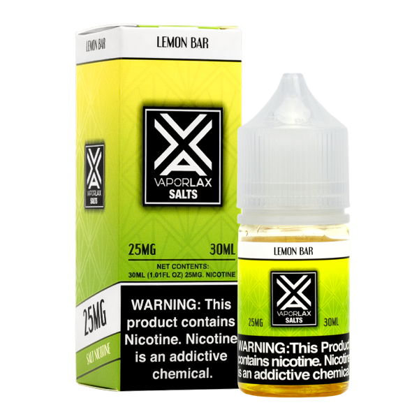 A best-selling sweet pod juice, Lemon Bar by VaporLax Salts is available in 25mg & 50mg