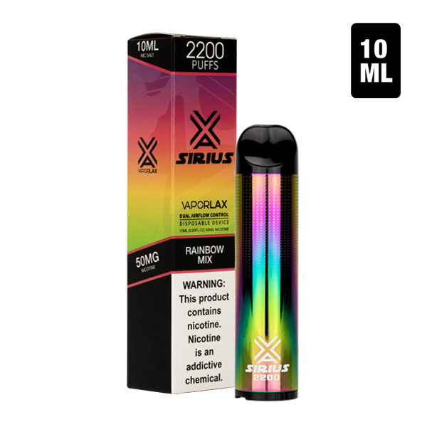 A Rainbow Mix flavor of disposable vape pens, Sirius 2200 made by VaporLax