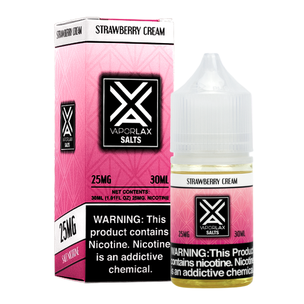 A 30ml vape juice with nicotine in 25mg & 50mg, experience Strawberry Cream by VaporLax Salts