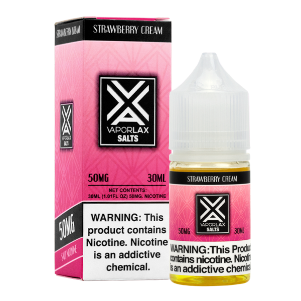 Strawberry Cream by VaporLax Salts is a creamy flavored vape juice, blended with nicotine salts