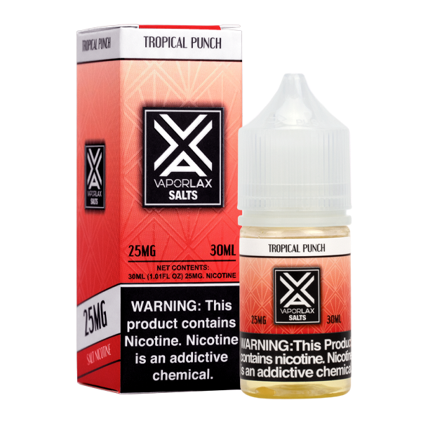 A best-selling tropical pod juice, Tropical Punch by VaporLax Salts is available in 25mg & 50mg